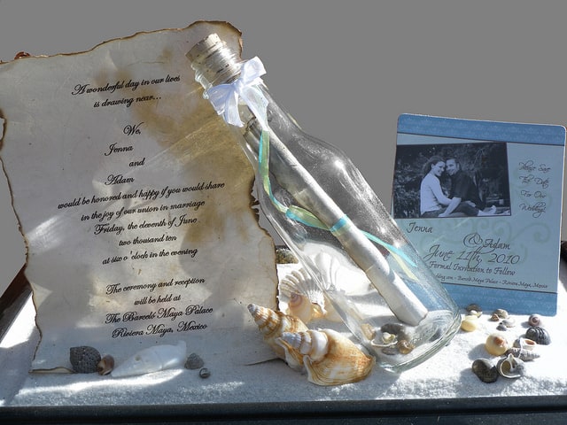 Message in a bottle wedding invite.