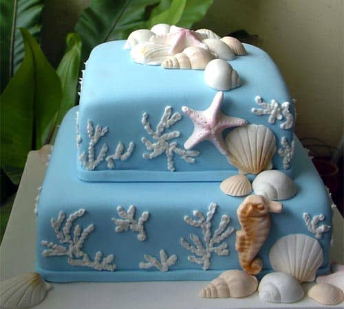 New Jersey Bride—wedding cake with seashells for beach wedding