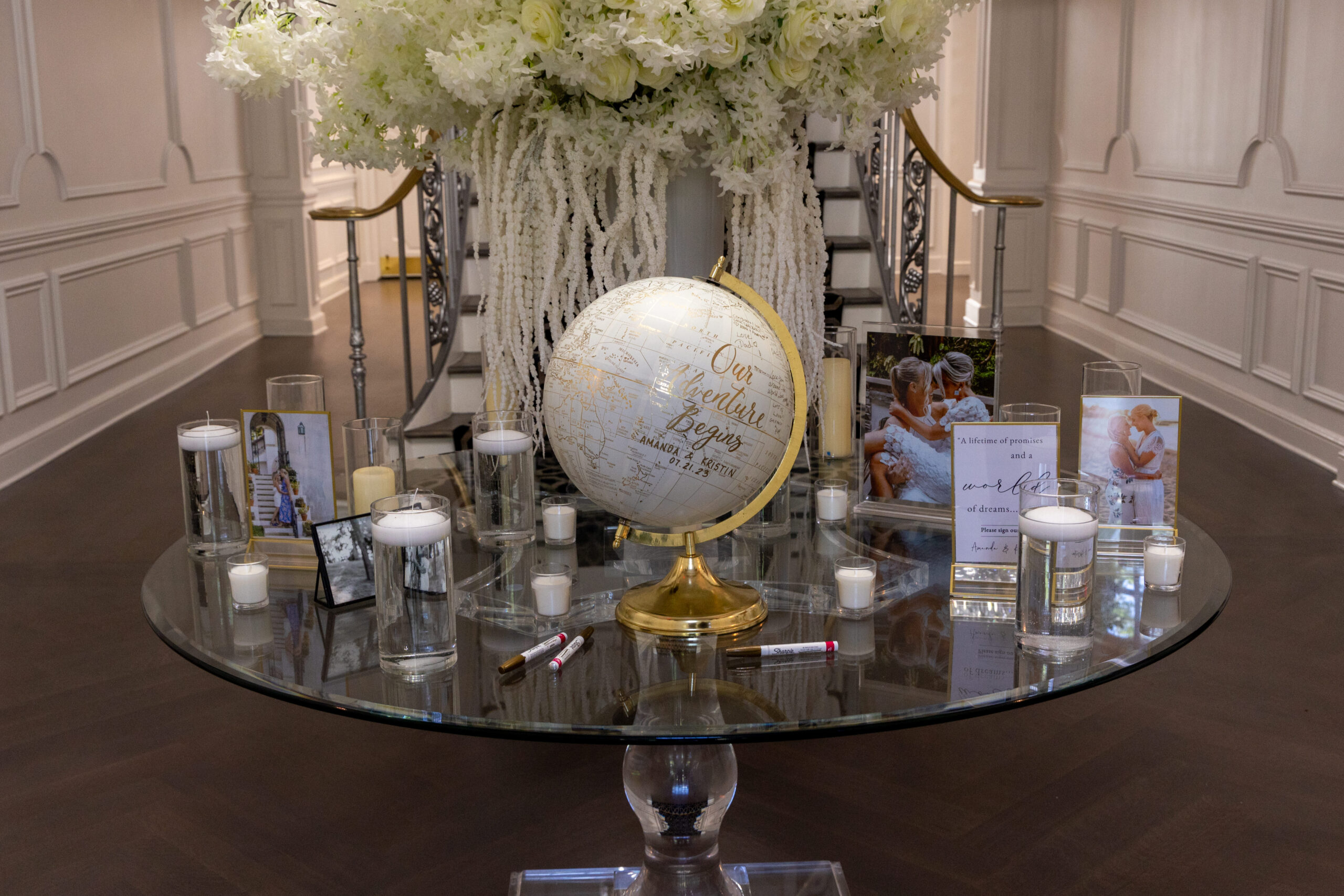 A globe seating chart at a wedding.