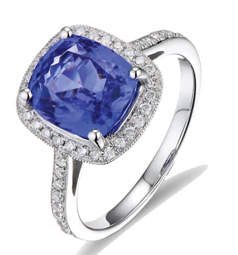 New Jersey Bride—antique-150-carat-cushion-cut-sapphire-and-diamond-halo-engagement-ring-in-white-gold from Earth Treasures