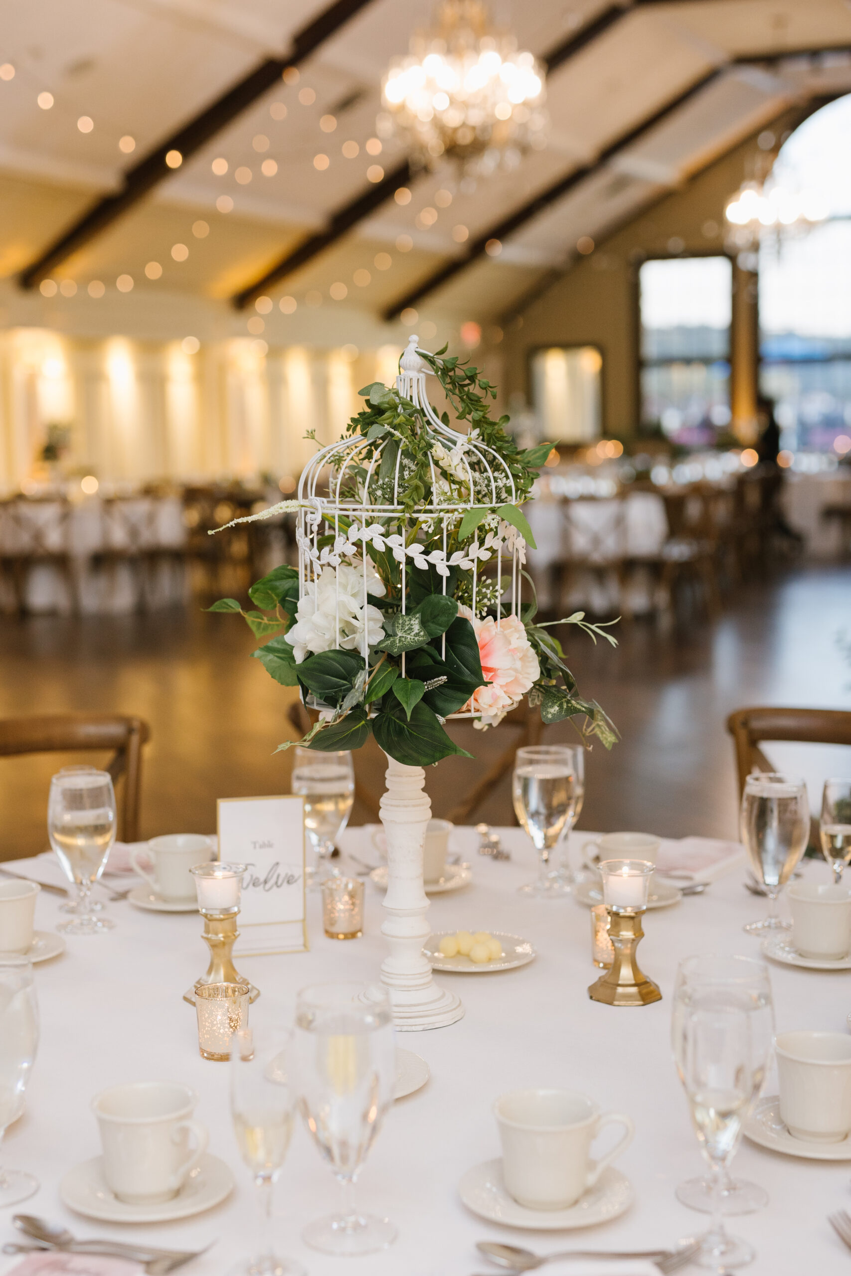 Birdcage centerpieces for a wedding.