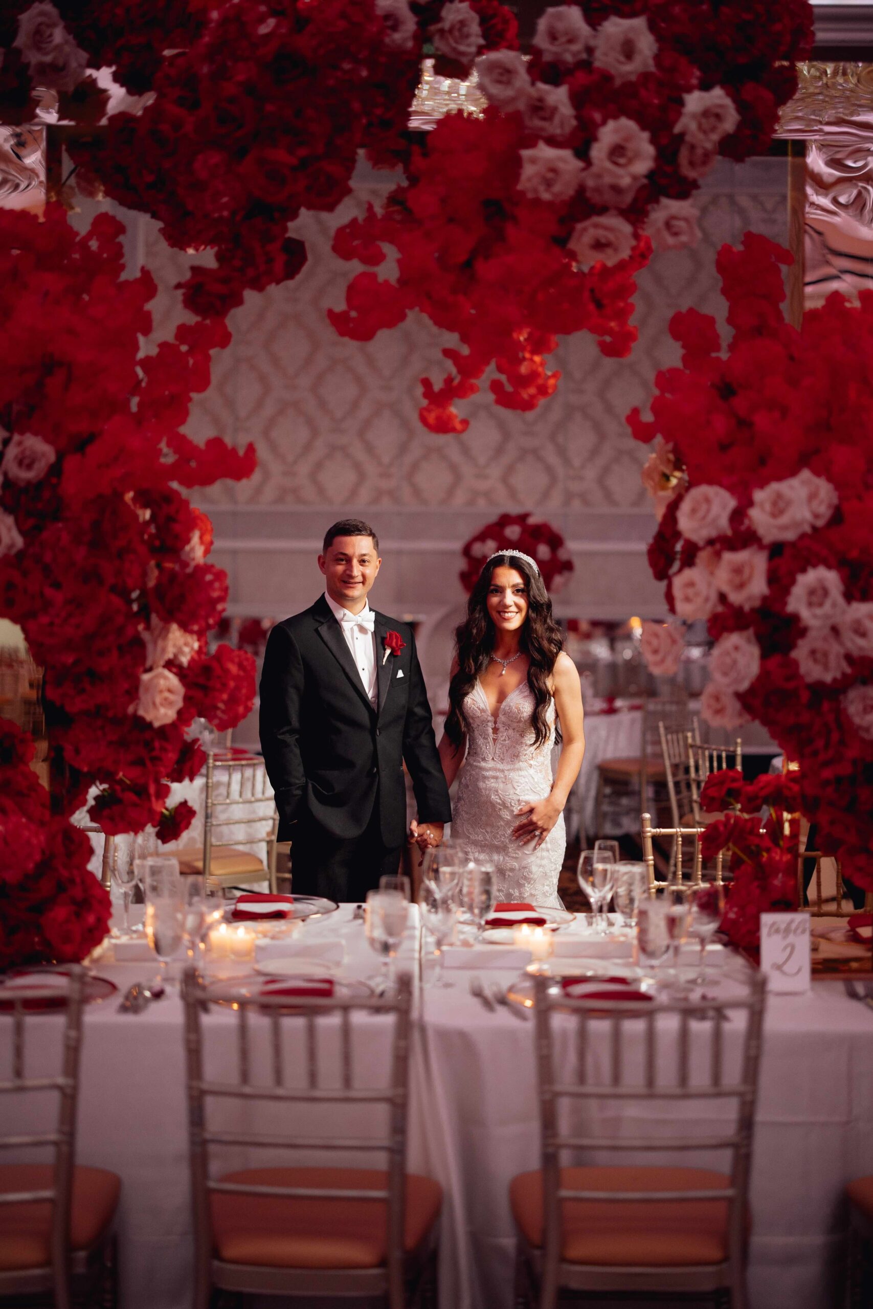 A stunning wedding at the Venetian in New Jersey with a red color scheme.