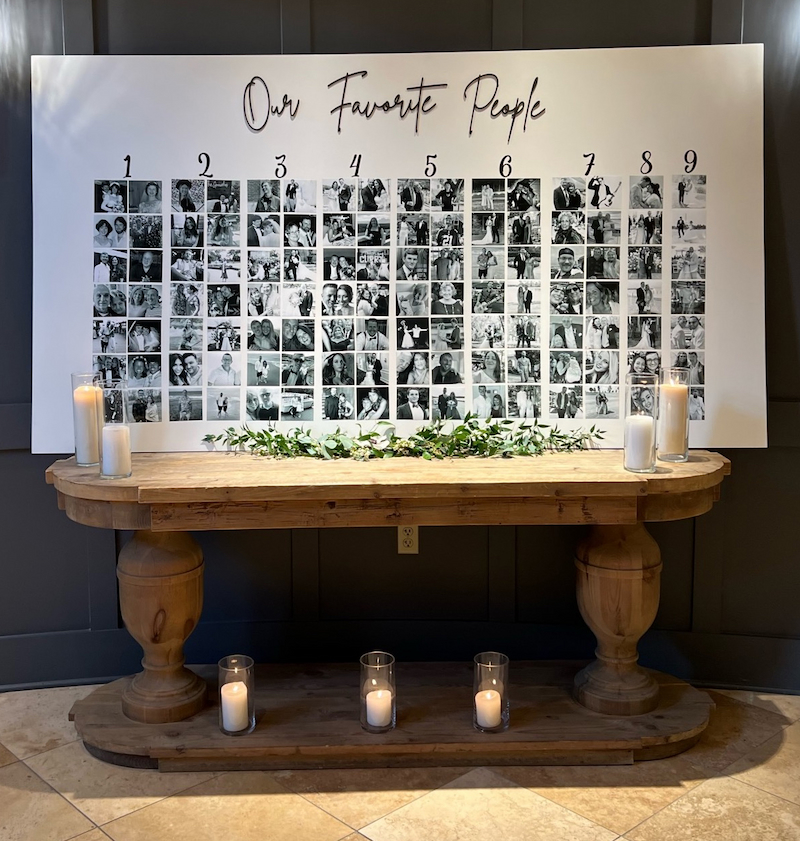 For their seating chart, this couple printed and organized photos of every guest by table number.