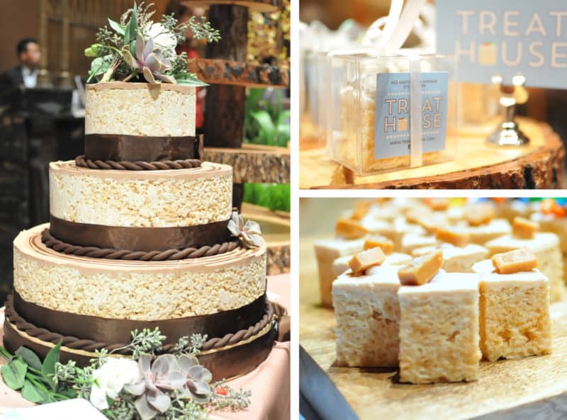 Rice Krispies wedding cake for glamping wedding