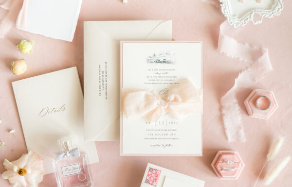 Beautiful Shades of Ivory, Blush, Dusty Blue and Gold at This Ryland Inn Wedding