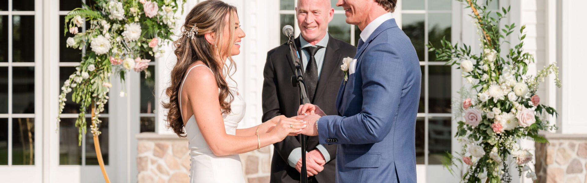 Beautiful Shades of Ivory, Blush, Dusty Blue and Gold at This Ryland Inn Wedding