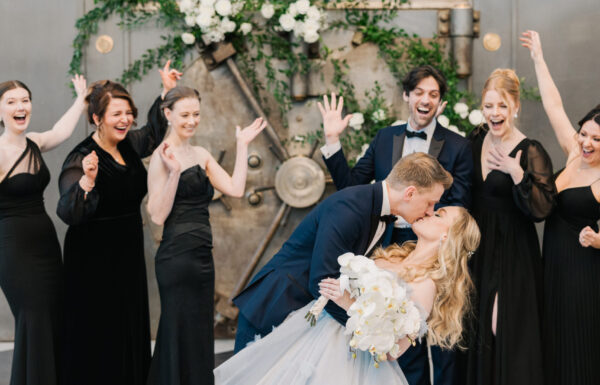 Lots of Disco Balls & a Blue Wedding Gown at This Wedding in a Restored Bank