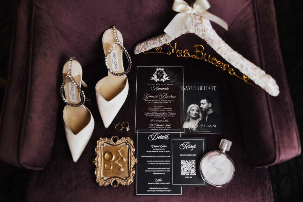 A black-and-white wedding at the Meadow Wood in Randolph, New Jersey.