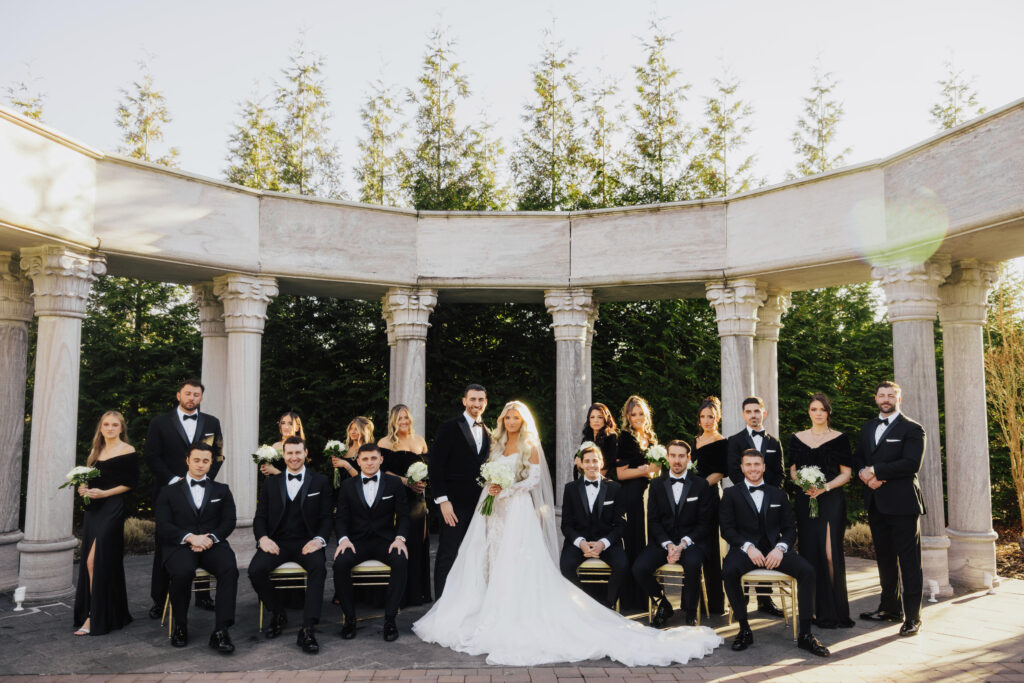 A black-and-white wedding at the Meadow Wood in Randolph, New Jersey.