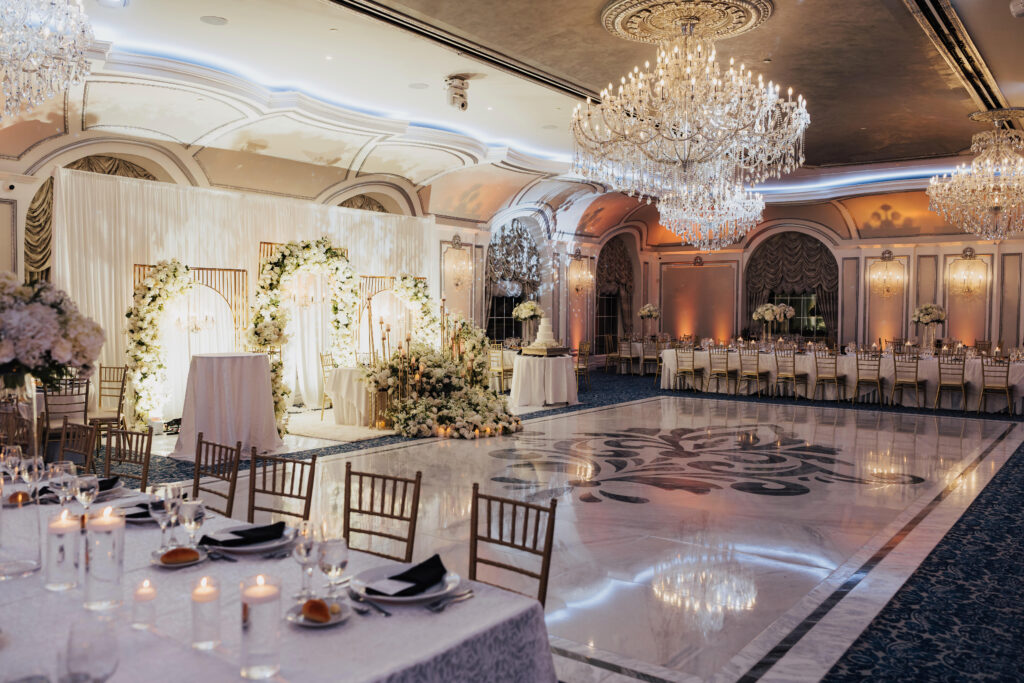 A black-and-white wedding at the Meadow Wood in Randolph, New Jersey.