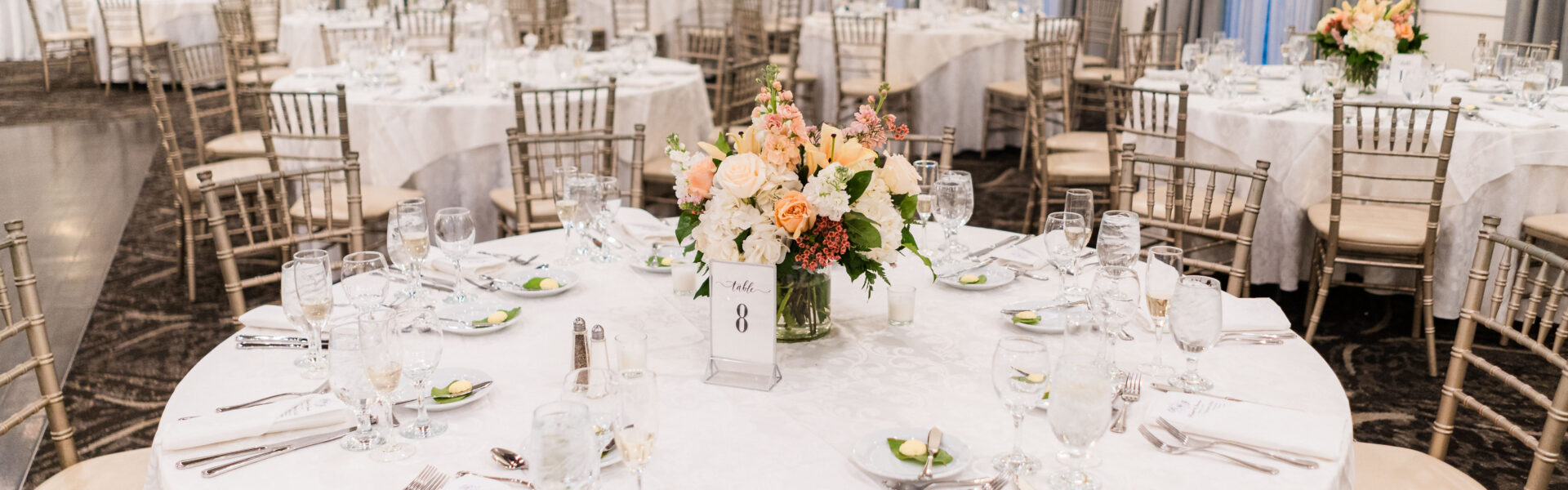 Peach Florals, a Live Sax, and One Unforgettable Ballroom at the Mansion at Mountain Lakes
