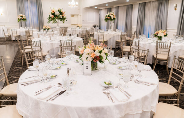Peach Florals, a Live Sax, and One Unforgettable Ballroom at the Mansion at Mountain Lakes