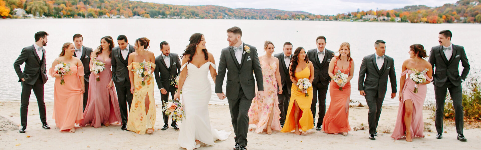A Cheery Color Scheme in the Decor, Flowers & Bridesmaid Dresses at This Lake Mohawk Country Club Wedding