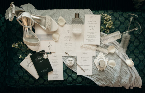 A Coastal Elegant Lavender Wedding With Custom Trucker Hats, & Their Dog on the Drink Toppers at Crystal Point Yacht Club