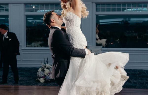 A Coastal Elegant Lavender Wedding With Custom Trucker Hats, & Their Dog on the Drink Toppers at Crystal Point Yacht Club