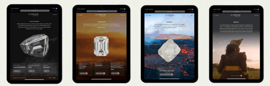 ORIGINS by De Beers Groups is available at Hamilton Jewelers in Princeton and London Jewelers at The Mall at Short Hills.