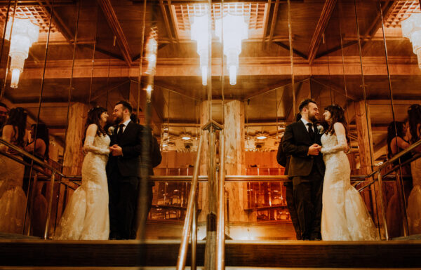 Their First Look Was on a Red Bridge Surrounded by Cherry Blossoms at The Views at Mt Fuji