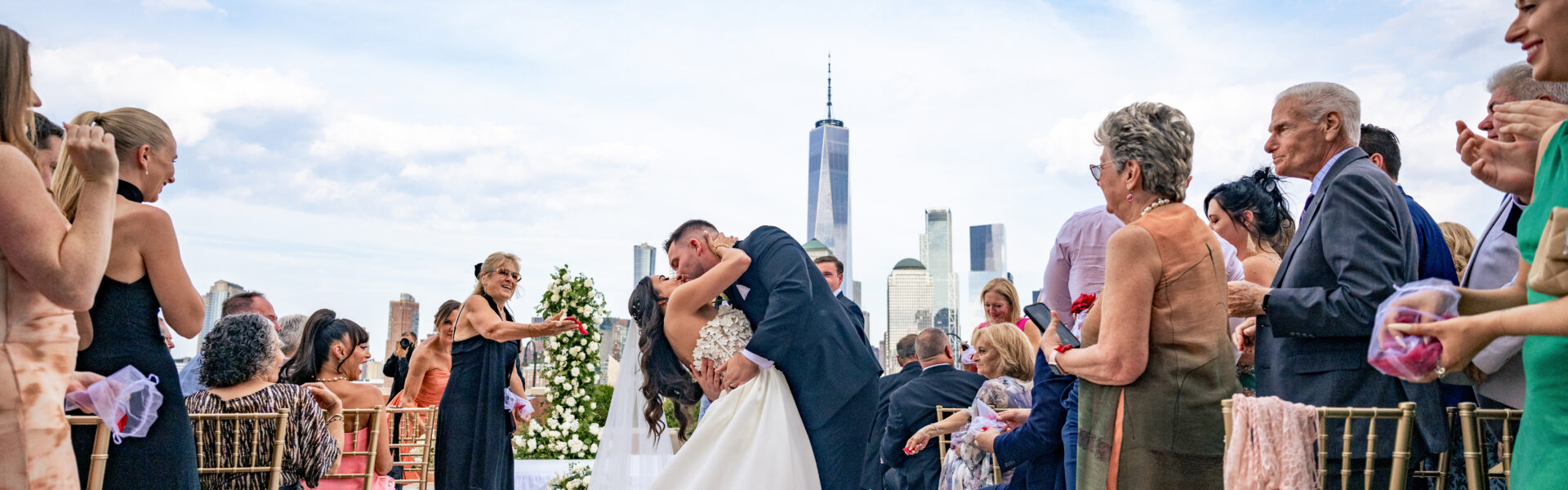 Their Boat Wedding on the Hudson Featured a Deck Dance Party, the NYC Skyline & the Statue of Liberty