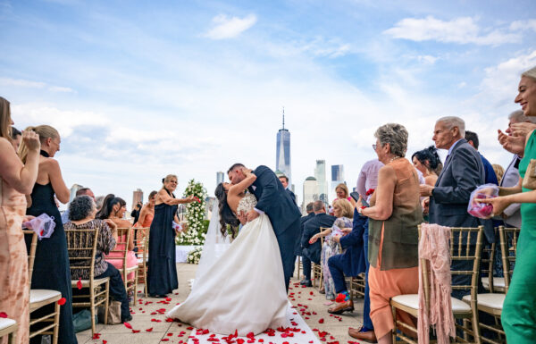 Their Boat Wedding on the Hudson Featured a Deck Dance Party, the NYC Skyline & the Statue of Liberty
