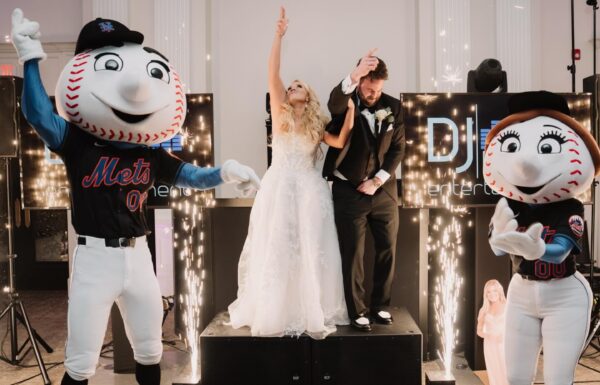 They Both Work in Sports—So They Had a Baseball Card Stand and Mr. & Mrs. Met at Their Reception at Nanina’s in the Park