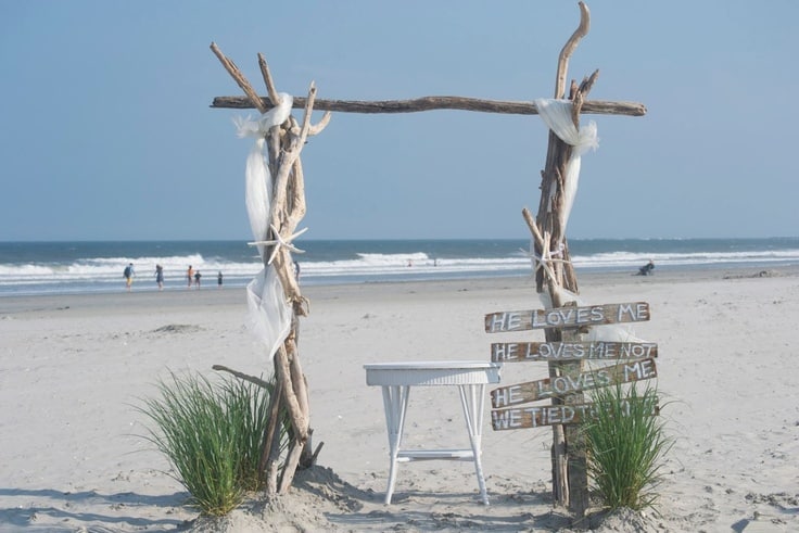 New Jersey Bride—Driftwood wedding arbor for beach wedding.