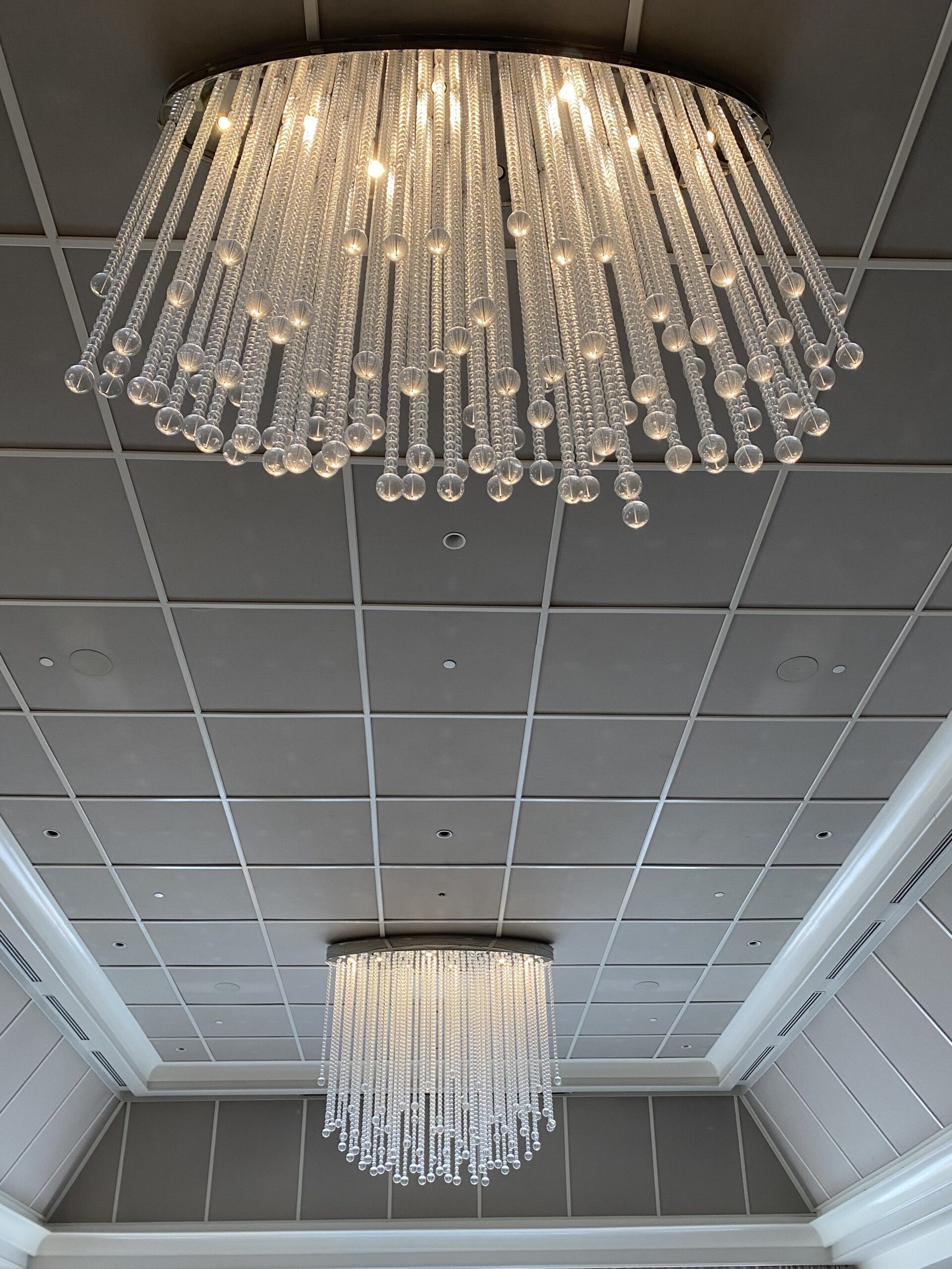 We saw modern chandeliers during an Edgewood Country Club tour.