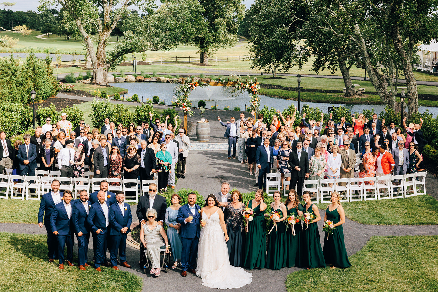 A bird's eye view shot of the ceremony at this Renault Winery wedding.