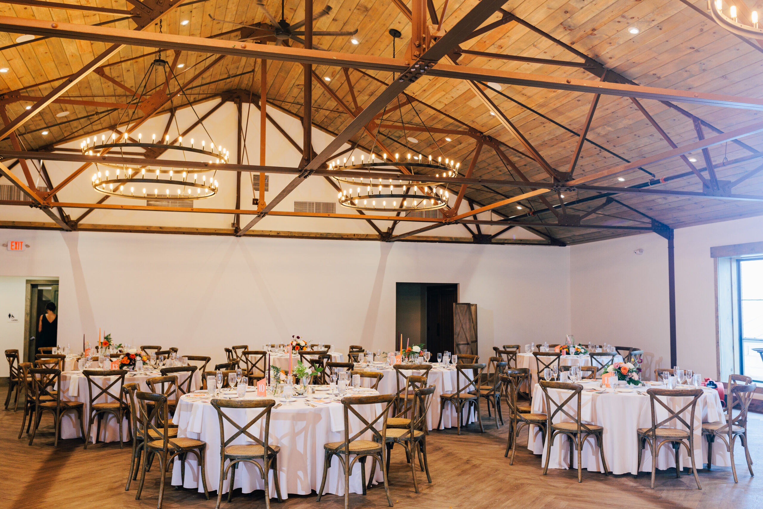 Inside the rustic reception room at this Renault Winery wedding.