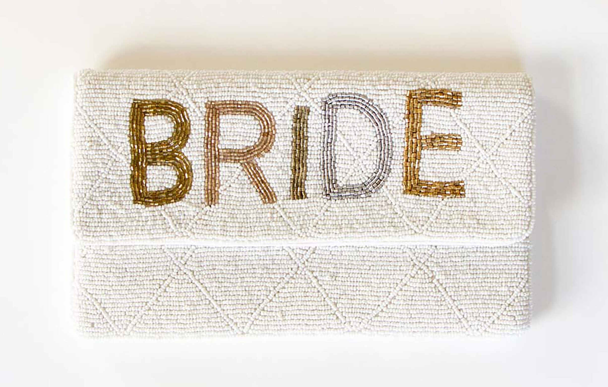 This beaded bride clutch is a unique accessory for the bride.