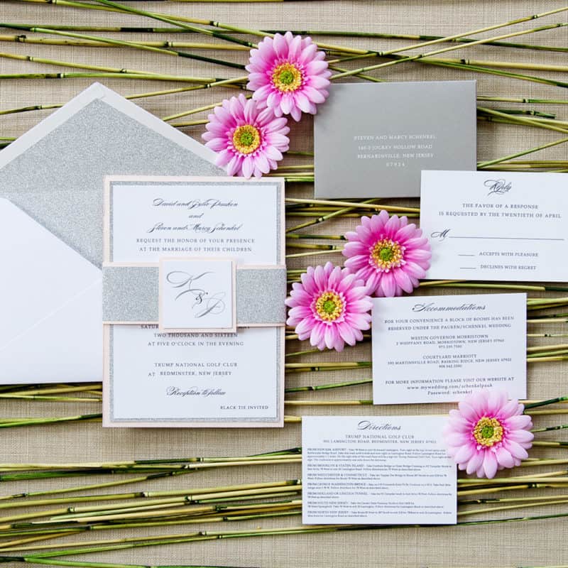 Wedding invites with pink flowers 