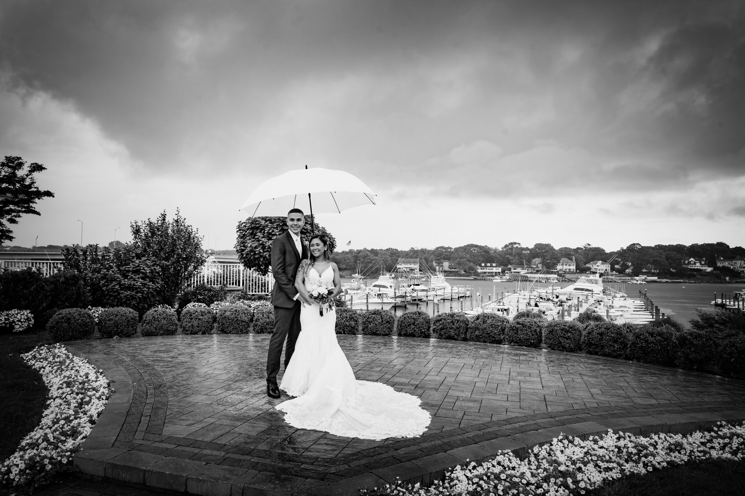 The bride and groom at their Crystal Point Yacht Club wedding.