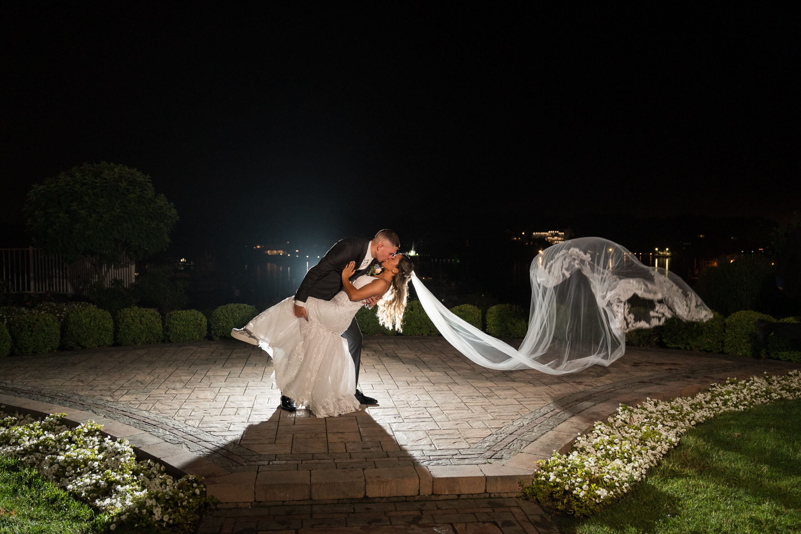 The bride and groom at their Crystal Point Yacht Club wedding.