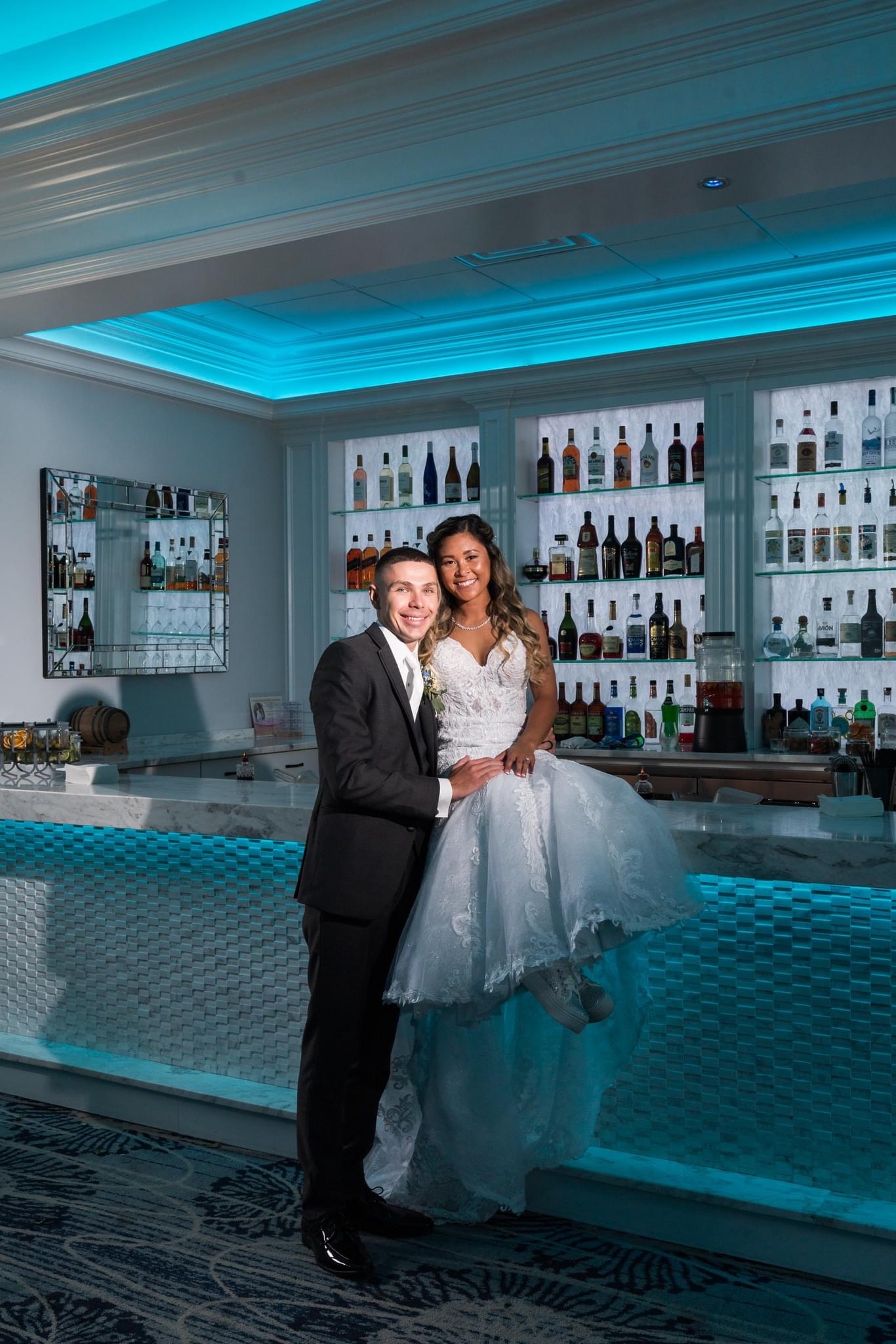 The bride and groom at their Crystal Point Yacht Club wedding.