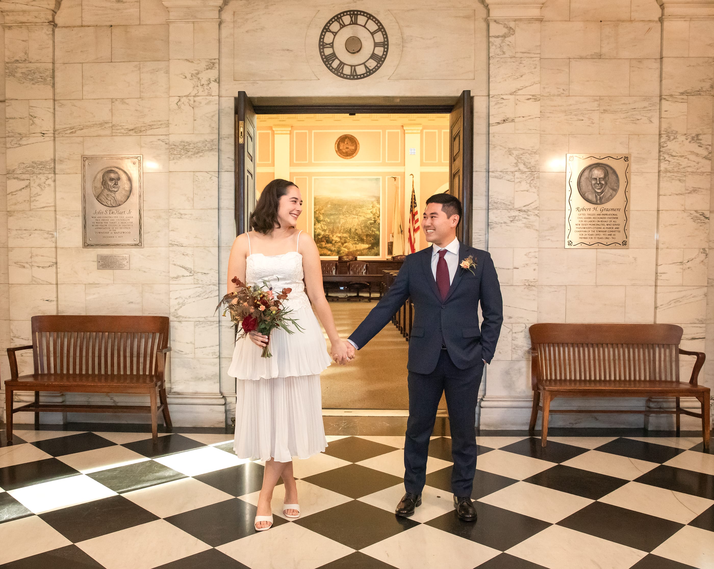 Olympic fencing couple Jackie Dubrovich and Brian Kaneshige got married at Maplewood Town Hall.