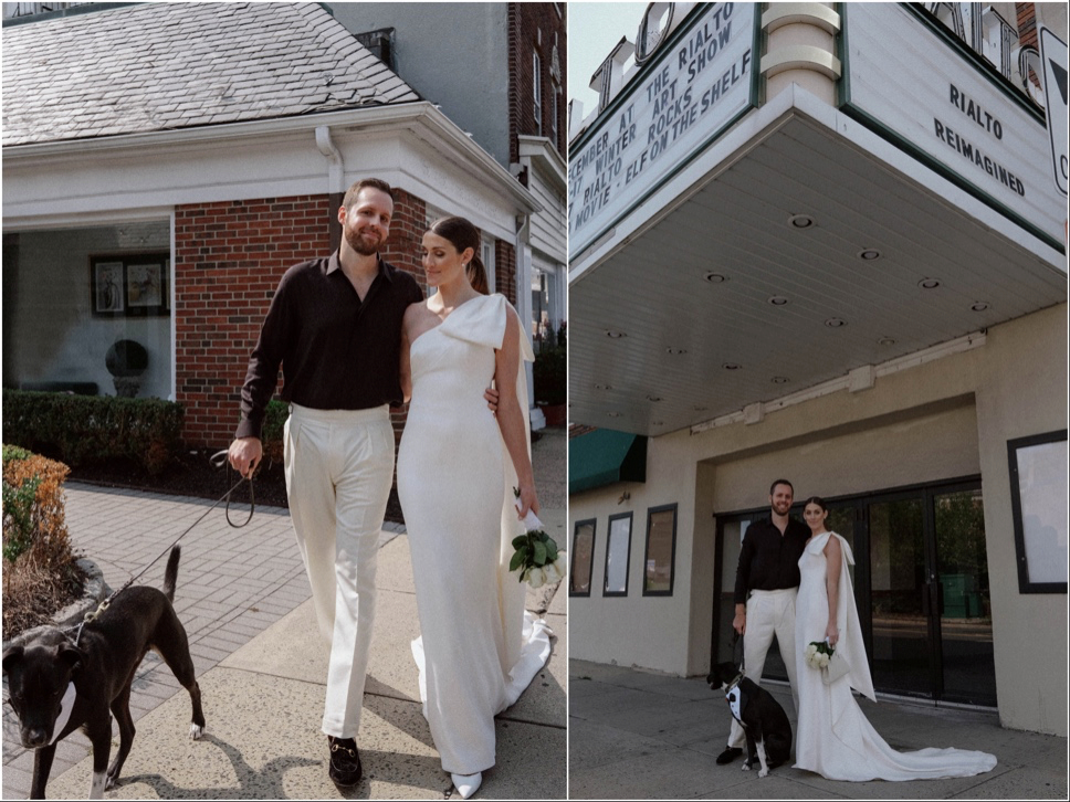 Justin Alexander Warshaw and Kelsey Turchi had a micro-ceremony in Westfield, New Jersey. While in their wedding outfits, they took a stroll around town with their dog, Irving.