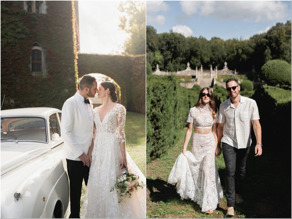 Justin Alexander Warshaw kisses Kelsey Turchi during their Italian wedding. Once the Kelsey and Justin Alexander Warshaw wedding was complete, they donned their brunch outfits for the morning after their wedding.