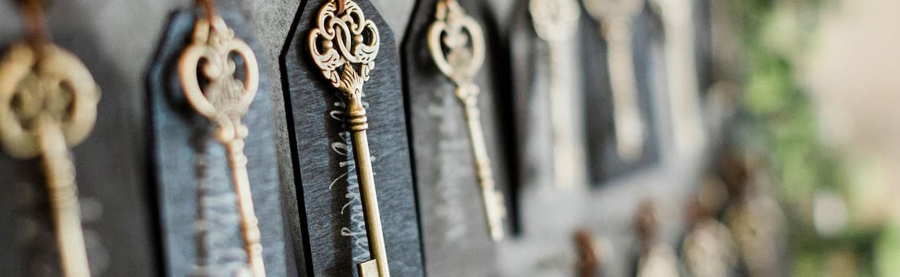 Antique keys were used in a seating chart for this wedding at Park Savoy.