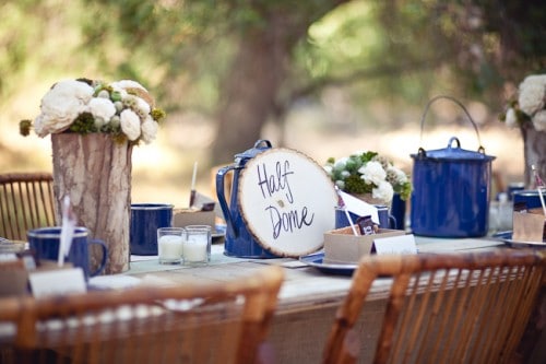 Rustic camping glamping table setting