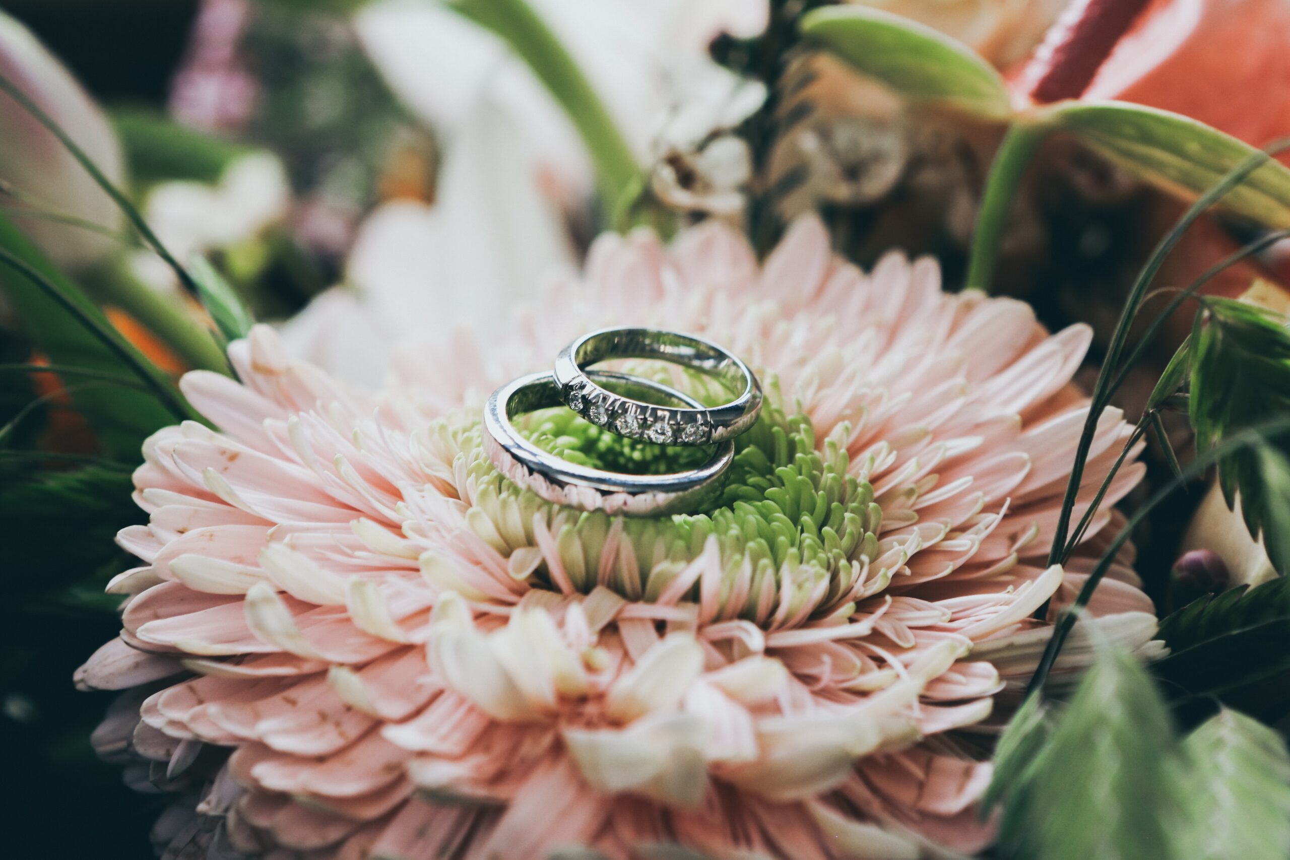 wedding flowers and rings