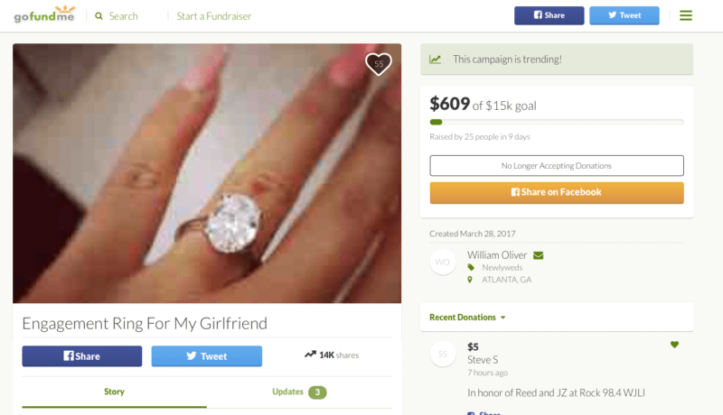 Atlanta guy crowd funds engagement ring on GoFundMe